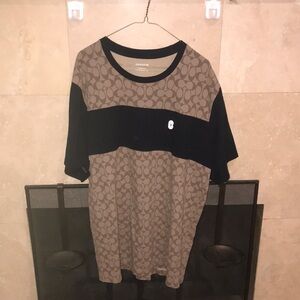 Coach Monogram Panel Short Sleeve Tee in Brown and Black